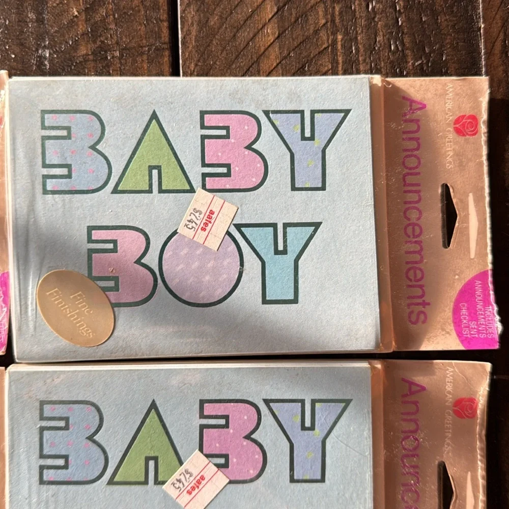 4 packages of vintage 1980s baby boy announcements.
